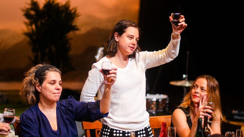 Isabel Teixeira, Julia Bernart and Stella Rabello  in Christiane Jatahy's What if They Went to Moscow at REDCAT. (Photo by Vanessa Crocini)