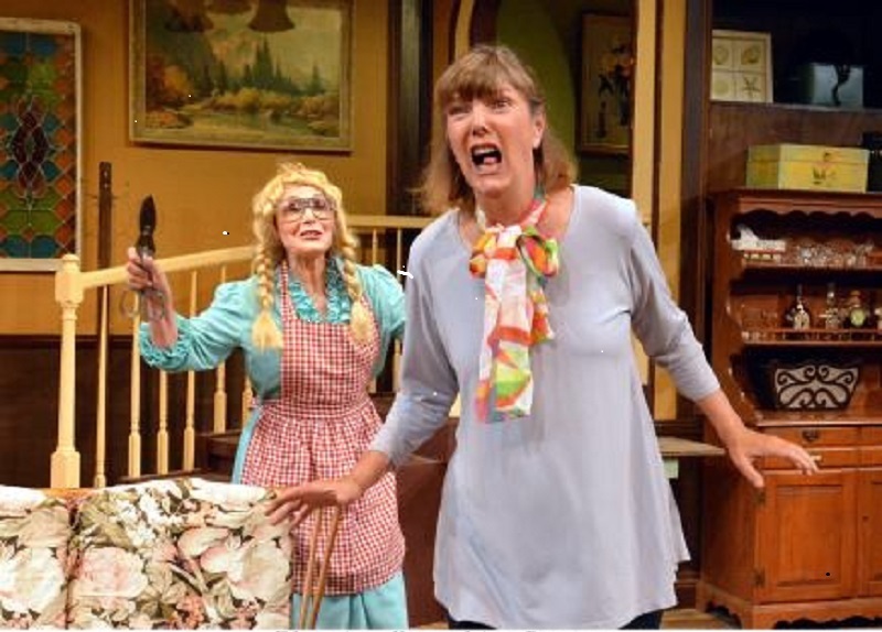 Diana Angelina and Ann Ryerson in John Patrick’s A Bad Year for Tomatoes at Theatre 40. (Photo by Ed Krieger)