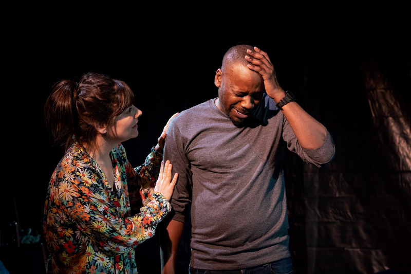 Kim Hamilton and Malcolm Barrett in Ammunition Theatre Company's production of Barrett's Brain Problems at The Pico. (Photo by Eugene Byrd)