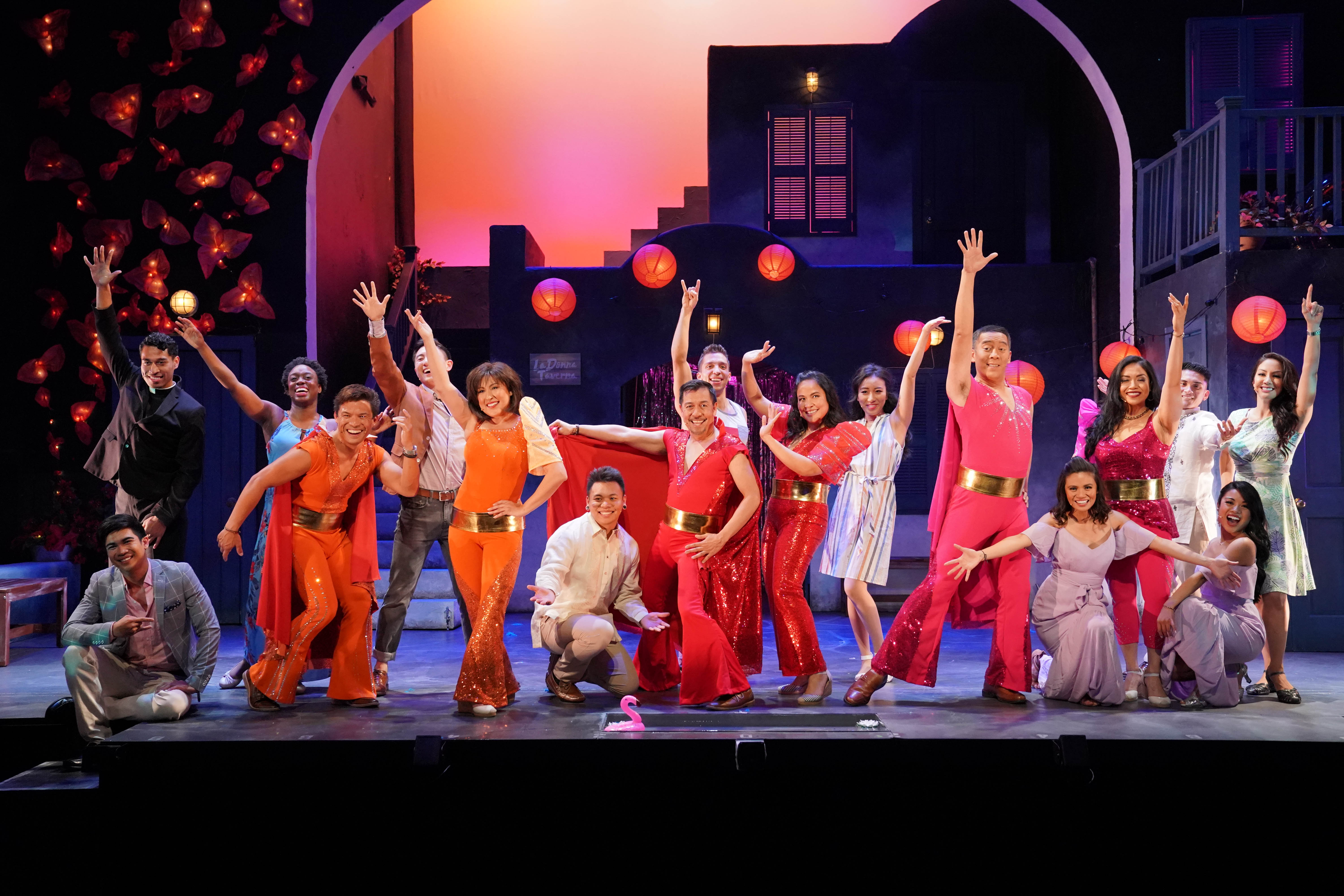 The cast of East/West Players’ production of Mamma Mia! (Photo credit: Steven Lam)