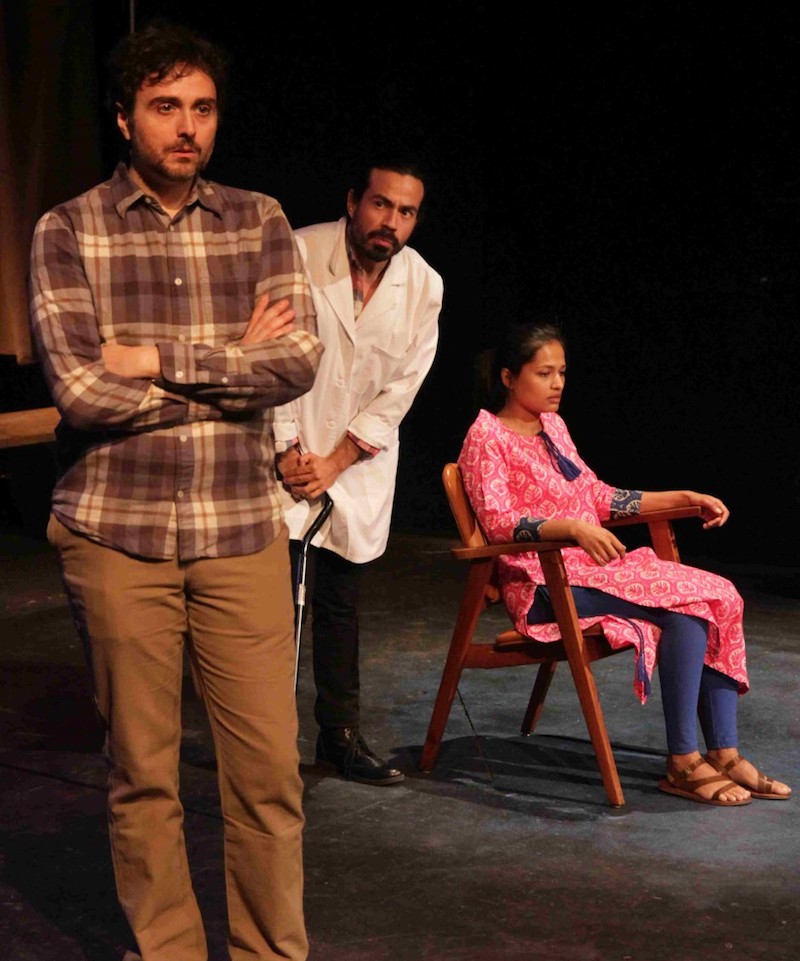 Joe Calarco, Aarón Alonso and Pooja Shah in Lauren Yee's Samsara at the MET Theatre. (Photo by John Klopping)