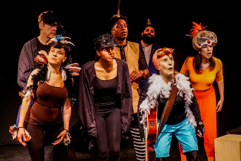 The ensemble of Aristophanes' The Birds at The Broadwater Black Box for the Hollywood Fringe Festival. (Photo by David Haverty)