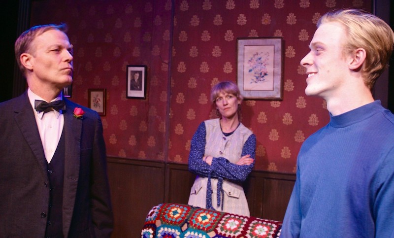 Brian Foyster, Sile Bermingham and Reed Michael Campbell in Joe Orton's The Ruffian on the Stair  at the Los Angeles LGBT Center’s Davidson/Valentini Theatre. (Photo by Noah Torjesen)