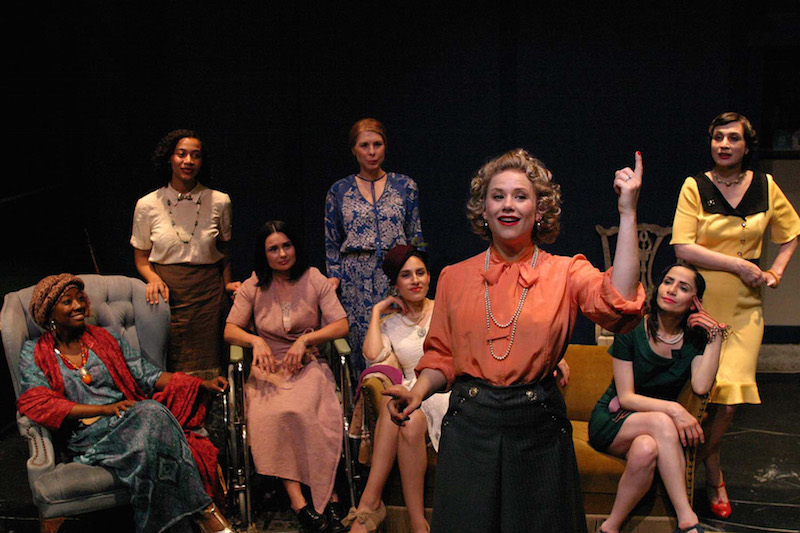 Sydney A. Mason, Dominique Corona, Sandy Duarte, Jennifer Lee Laks, Alexis Santiago, Tiffany Cole, Cynthia Yelle and Tanya Gorlow in Maria Irene Fornes’s Fefu and Her Friends at the Odyssey Theatre. (Photo by Enci Box)