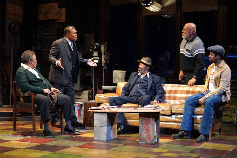 Ray Anthony Thomas, Steven Anthony Jones, Anthony Chisholm, Keith Randolph Smith and Amari Cheatom in August Wilson’s Jitney at the Mark Taper Forum.  (Photo by Joan Marcus)