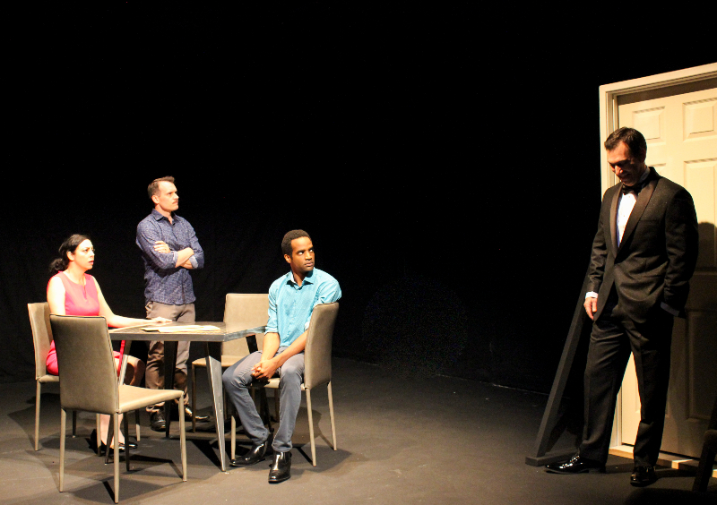 Angela Sauer, Travis Joe Dixon, Dennis Renard, and Robert Mammana in Mono/Poly from Tubeman Productions. (Photo by Jamie Hughes)