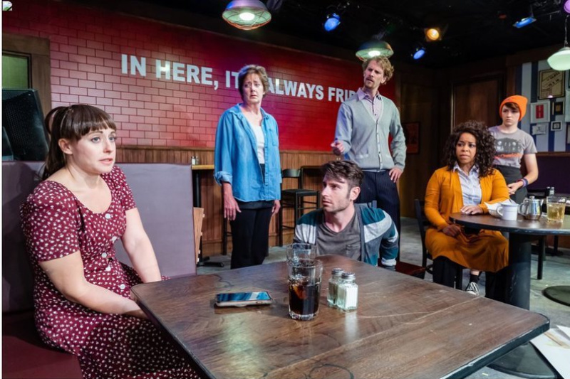 Molly Gray, Jordan Wall, Kathleen Bailey, Jesse Merrill, Elle Vernee and Mackenzie Rickaby in Judith Leora's Elijah at The Victory Theatre Center. (Photo by Tim Sullens)