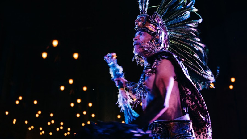 Sal López in Latino Theater Company's production of Evelina Fernández’s La Virgen de Guadalupe, Dios Inantzin at the Cathedral of Our Lady of the Angels. (Photo courtesy of Latino Theater Company)