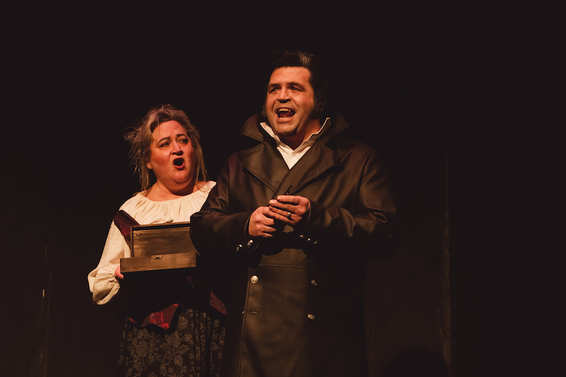 Gloria Bennett and Jack J. Bennet in Sweeney Todd: The Demon Barber of Fleet Street at Fremont Centre Theatre. (Photo by Marie Lafranque)