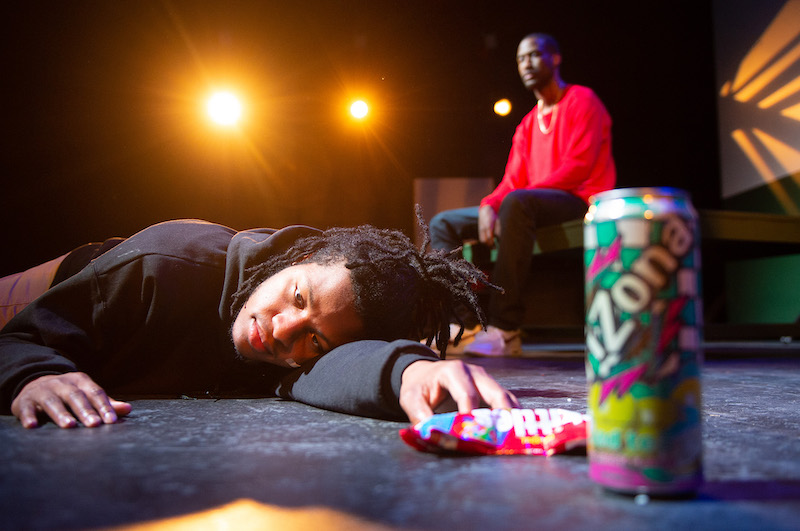 Jalen K. Stewart and Brent Grimes in Tearrance Arvelle Chisholm’s Hooded, or Being Black for Dummies at Echo Theater.  (Photo by Cooper Bates)