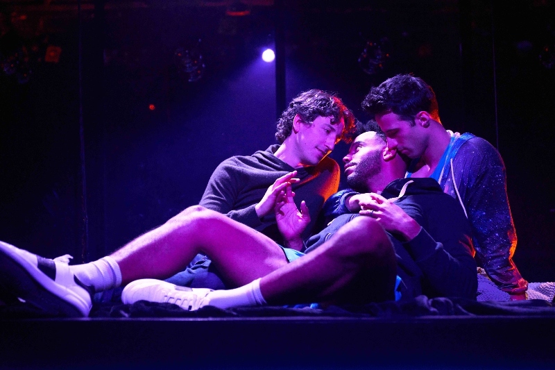 Noah Bridgestock, James Hayden Rodriguez and Nathan Mohebbi in  S. Asher Gelman's Afterglow at the Hudson Theatre. (Photo courtesy of Midnight Theatricals)