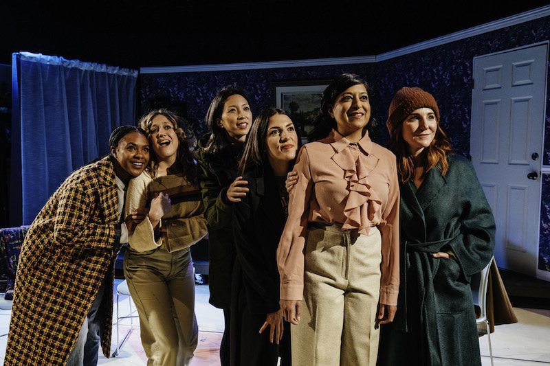 Courtney Sauls, Anna Rose Hopkins, Jenny Soo, Laila Ayad, Sonal Shah, Sarah Utterback in Nina Braddock’s Untitled Baby Play  at Atwater Village Theatre. (Photo by Jeff Lorch)