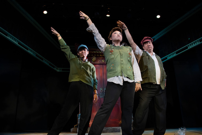 Tom Dang, Miley Mamamoto, and Christopher Chen in Lauren Yee's King of the Yees at Sierra Madre Playhouse (Photo by Robert Velasco)