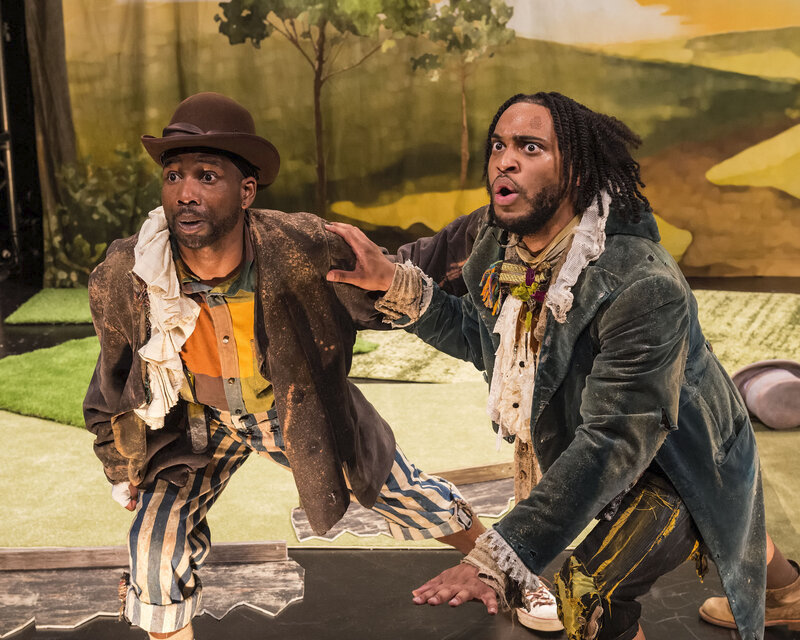 L-R: W. Tré Davis and Tyler Fauntleroy in Tambo & Bones  at Center Theatre Group’s Kirk Douglas Theatre. (Craig Schwartz Photography)