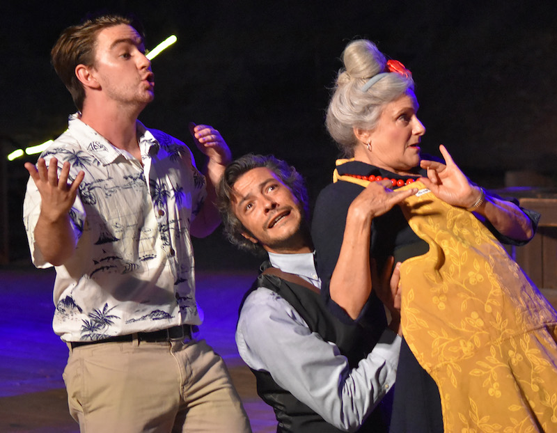 Seth Weaver, A.M. Sannazzaro, and Melora Marshall in Theatricum Botanicum’s Merry Wives (Photo by Ian Flanders)