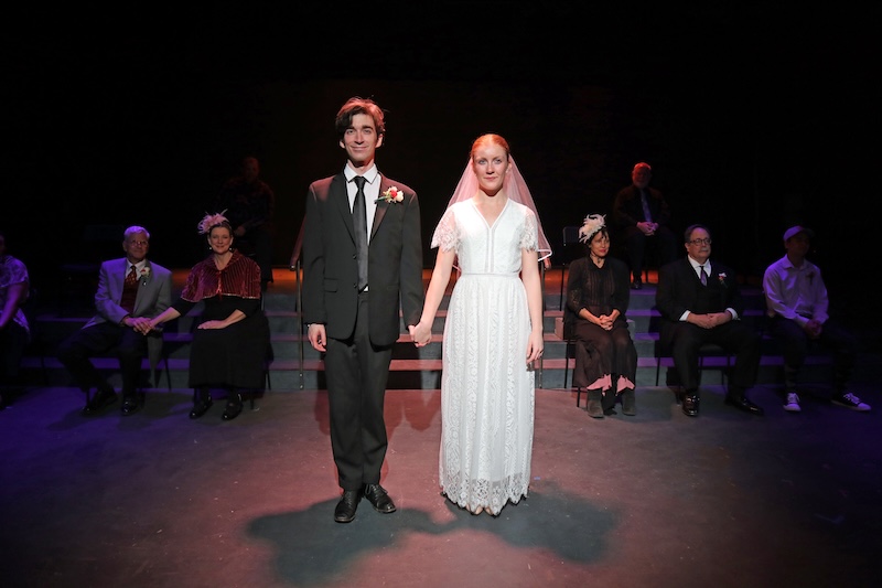 "Our Town" (The Group Rep) Foreground: Casey Alcoser and Faye Reynolds; Background: Larry Toffler, Kathi Chaplar, Christina Conte, Lew Snow, Fox Carney, Noah Dittmer (Photo by Doug Engalla)